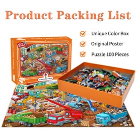 Jigsaw Puzzles 100 Pieces for Kids jigsaw puzzles for Kids 100 Piece Puzzle Educational Learning Toys for 6 7 8 9 girls and boys-Engineering Vehicle.