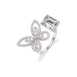 IMINI Square Diamond Butterfly Statement Ring for Women Girls Crystal Cubic Zirconia Adjustable Open Finger Band Engagement Ring Wedding Anniversary Rings Jewelry Gifts, Metal, Cubic Zirconia