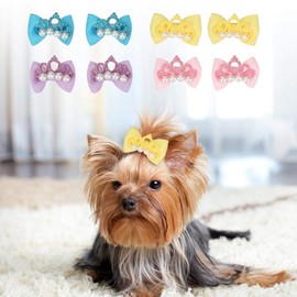 20Pcs Dog Hair Bows with Rubber Bands Pet Pearls Bows Bowknots with Rubber Bands Puppy Cats Hair Accessories Each 3.3cm/1.3in(Random Color)