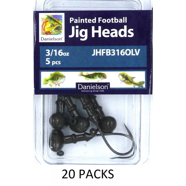 Danielson (20) Packs Danielson 3/16 Oz Olive Painted Football Jig