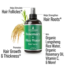 Longsheng Rice Water and Rosemary Hair Growth Spray for Women & Men - 4oz Vegan Scalp Treatment for Thickening, Moisturizing and Strengthening Dry, Weak Hair