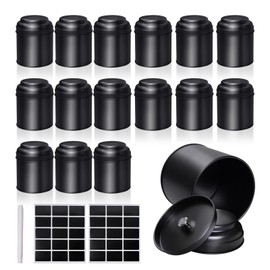 TANEMUDO 15 Pieces Tea Canisters 8 oz Round Tin Can Containers with Sealed Double Lids for Loose Leaf Tea,Coffee, Sugar, Candy, Spices Storage(Black)