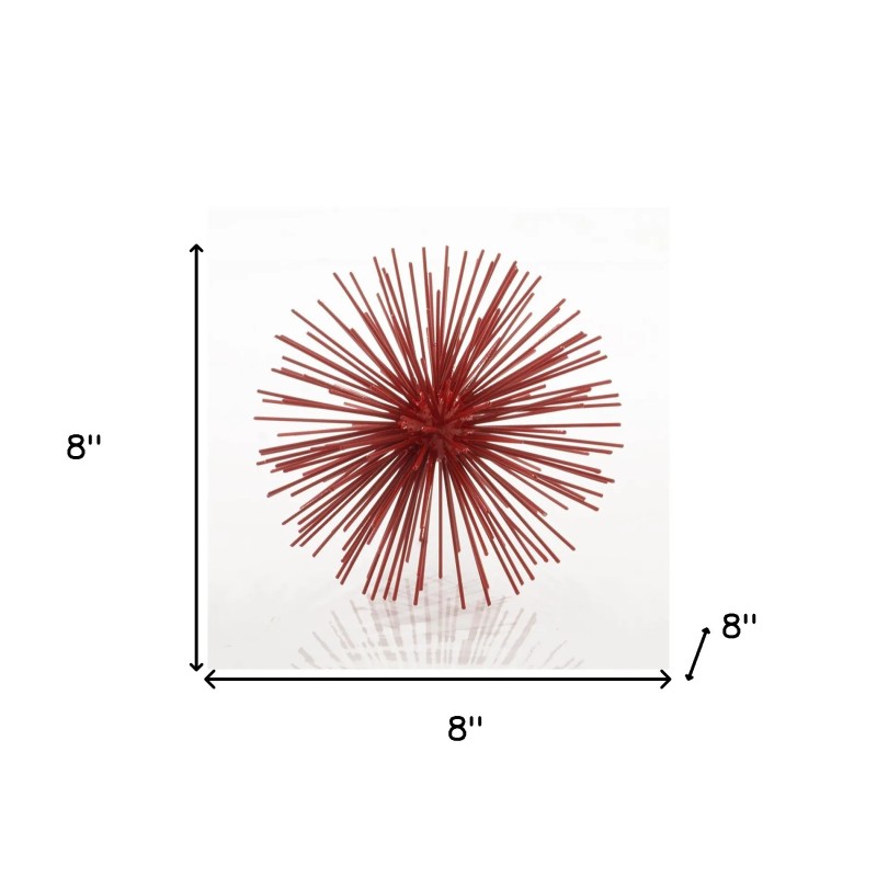 Homeroots 8" Red Spiked Iron Decorative Orb Tabletop Sculpture