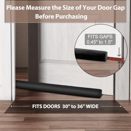 Door Draft Stopper Under Door Noise Blocker Door Sweep Weather Stripping Door Seal Guard Soundproofing 30" to 36" Adjustable Door Stopper for Bottom of Door (Black)