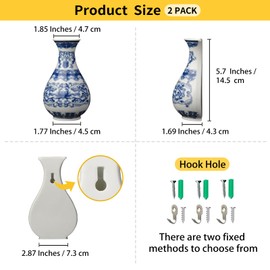 TDIAVH Set of Two Blue and White Porcelain Wall Vases for Flowers – Handmade Chinoiserie Ceramic Wall Mounted Flower Vase, Decorative Hanging Vases for Living Room, Bookshelf & Indoor Décor