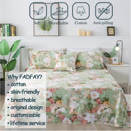 FADFAY California King 100% Cotton Bed Sheets Mint Green Floral Sheet Set Lily Flower Printed Colorful Countryside Bedding Set Hydrangea Super Soft DeepPocket Sheet 17.5 inch, 4 Pcs, Cal King