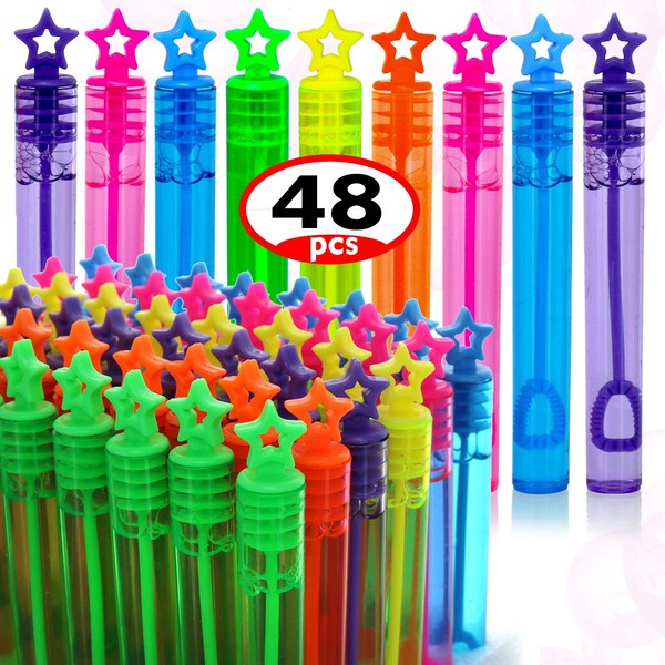 GIFTEXPRESS 48 Pcs Mini Star Bubble Wands, Assortment Color, Perfect Wand Bubble for Wedding Favor, Anniversaries, Party Favors, Birthday Party, Bubbles Fun Toys for Girls and Boys