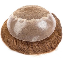Sistema de cabello humano indio largo con encaje suizo y piel de PU alrededor del tupé for hombres(12 inches)