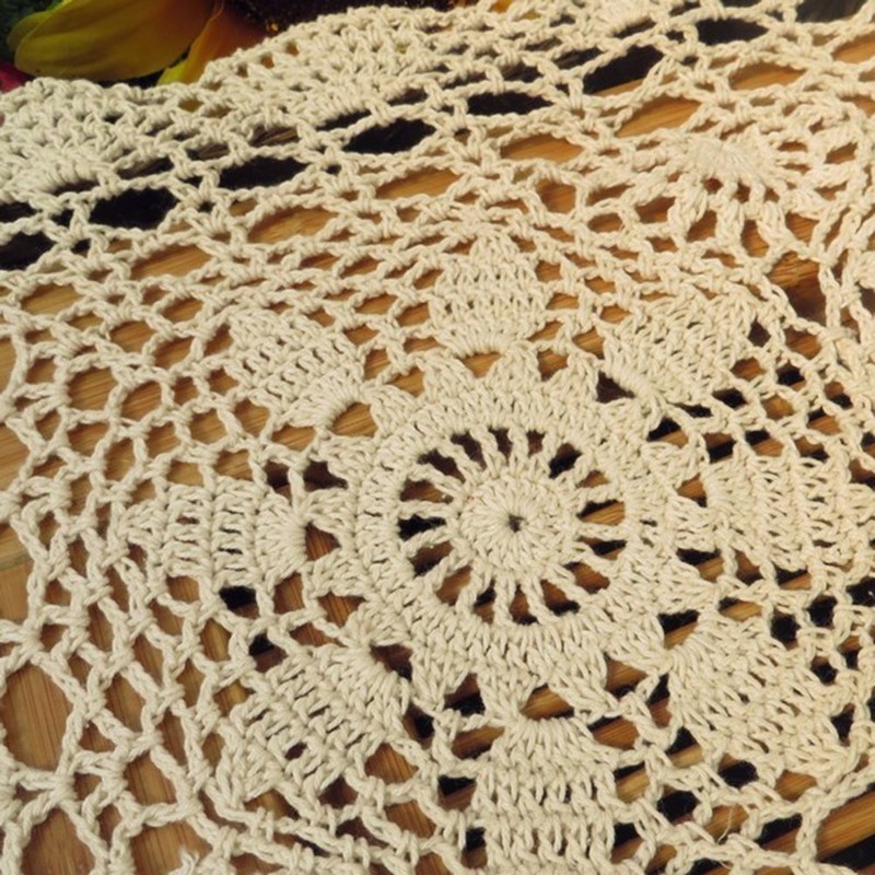 Beige 16x23 Inch Rectangle HANDMADE Cotton Crochet Lace Placemat Doilies