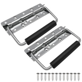 Bonsicoky 2 Pcs 4.92" Spring Loaded Handle with Rubber Grip, Surface Mount Chest Handle for Trunks Crates Storage Boxes, Silver