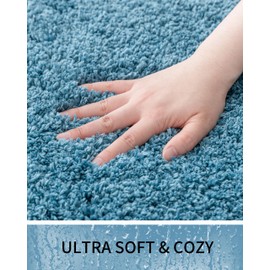 Ruggnovea Bathroom Runner Rug 24x59 Blue Machine Washable Plush Long Bath Mat Thick Non Slip Bath Rug for Bathroom Floor Large Absorbent Rug for Tub