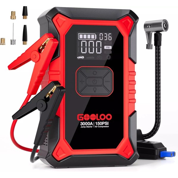 GOOLOO A3 Jump Starter with Air Compressor 3000A Portable Car
