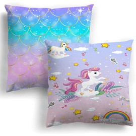 MUSOLEI Unicorn Cushion Covers 45cm x 45cm Pack of 2 Mermaid Throw Pillow Cases for Kids Girls Decorative Soft Throw Pillow Cover Pillowcases for Sofa Bedroom Car