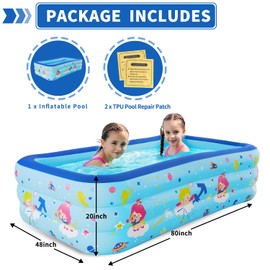 JUST FOR PARTY Inflatable Kiddie Swimming Pool for Kids, 80"x48"x20", Thickened Durable Above Ground Blow Up Family Pool with Bottom Bubble Layer for Outdoor Garden Backyard Summer Water Party