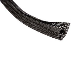 Electriduct F6 Flame Retardant Braided Wrap Around Sleeving Cable Mesh - 1/4 inch Diameter - 50 Feet | Black with White Tracer