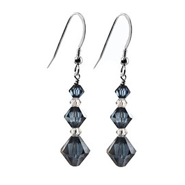 Earrings Made with Crystals Navy Blue Color 3 Bicones French-wire