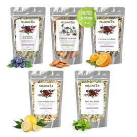 Nelson's Tea - Caffeine Free Tea Sampler - Tea Leaves Loose Leaf, Organic Loose Leaf Tea - Blueberry Acai Mojito, Cherry Almond, Lavender Orange, Lemon Ginger Honey, Mint Mélange (2oz Sizes)