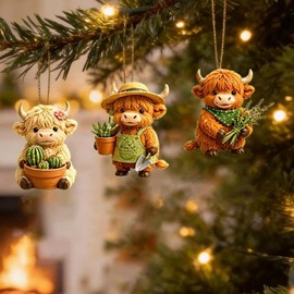 Calendario de Adviento con Adornos de Vacas Escocesas para una Navidad Llena de Magia