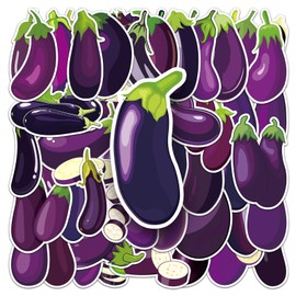 Pack of 50 Aubergine Stickers for Bicycle, Car, Bumper, Laptop, Luggage, Motorcycle, Skateboard, Fridge, Aesthetic Cute Vegetable Vinyl Stickers, Girls, Children, Teenagers, Gift, Waterproof Stickers