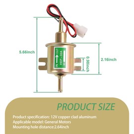 Yumfugu 1 PC Automotive Fuel Pump, 5.66" x 3.42" 12V 3 Psi-5 Psi Low Pressure Piston Heavy Duty Fuel Supply Transfer Pump, Automotive Carburetor Replacement, for Most Cars, Motorcycles (Gold)