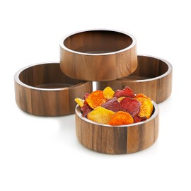 Woodard & Charles Acacia Wood Individual Salad Serving Bowls/Snack Serving Bowls, 6.5" x 2.5", Set of 4