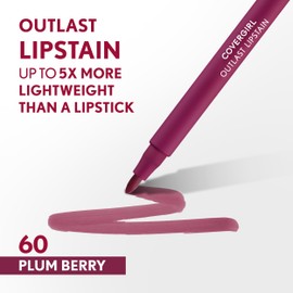 COVERGIRL Outlast, 60 Plum Berry, Lipstain, Smooth Application, Precise Pen-Like Tip, Transfer-Proof, Satin Stained Finish, Vegan Formula, 0.06oz