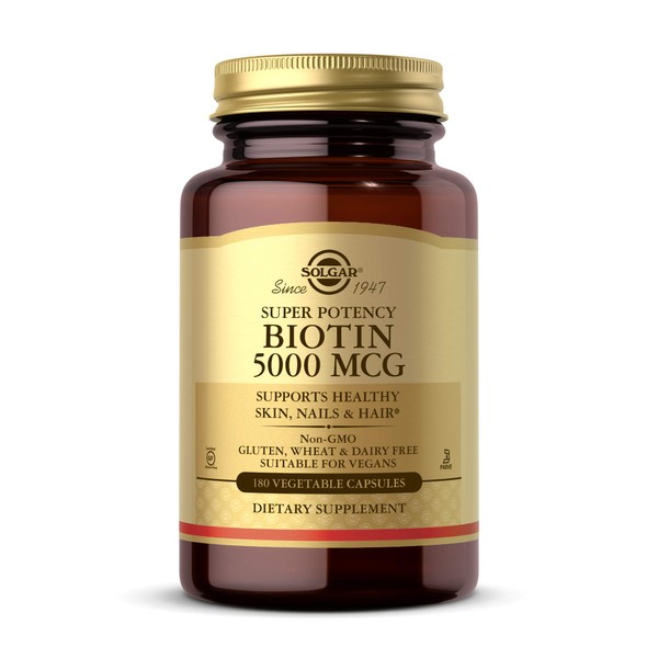 Solgar Biotin 5000 mcg - Supports Healthy Skin, Nails & Hair - Supports Energy Production & Metabolism - Vitamin B - Non-GMO, Vegan, Gluten Free - 180 Count