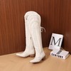 Krypthixor White Thigh High Cowboy Boots With Lace Up Over