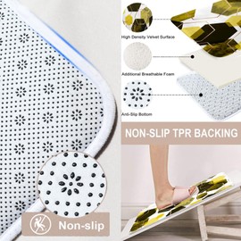 Arttown Yellow Bathroom Set with Shower Curtain and Rugs Accessories, Yellow and Black Honeycomb Geometric Shower Curtains, Modern Art Bathroom Decor 4 Pcs