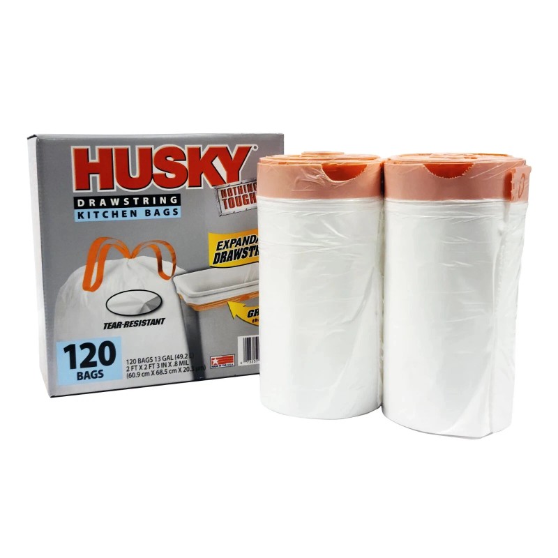 Husky Tall Kitchen White Trash Bags, 13 Gallon, 120 Bags