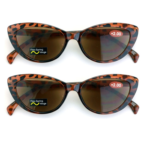 2 Pairs Women Cateye Black Tortoise Reading Sunglasses - Outdoor Cat Eye Readers