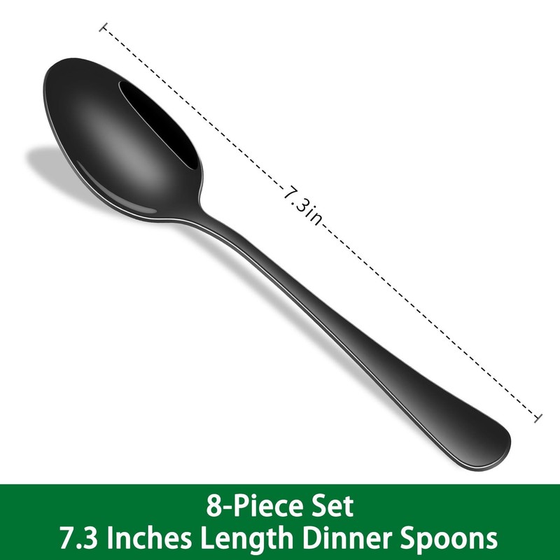 Black Soup Sooon,8 PCs 7.3 Inch Dinner Spoons,PVD Black Stainless