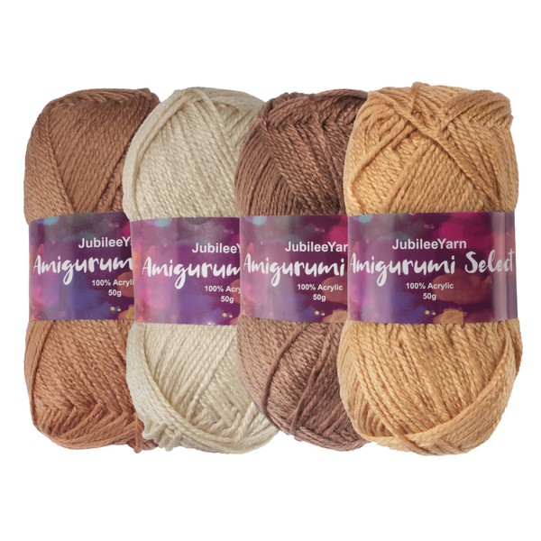 JubileeYarn Amigurumi Select Yarn - Baby Acrylic - Shades of Brown - 4 Skeins