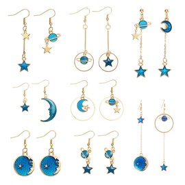 QKEPCY 8 Pairs Moon Star Earrings Various Multiple Earrings Set Women Girls Simple Cute Stud Hoops Dangle Tassel Earrings Pack Gifts for Women Mum Mother Girls, Alloy Steel