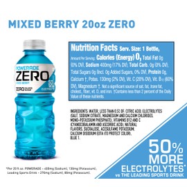 POWERADE Zero Mixed Berry Bottles, 20 fl oz, 8 Pack