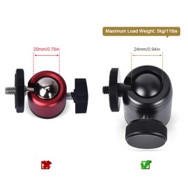 UTEBIT Mini Ball Head Tripod Head 24 mm Ballhead Diameter Max Load 5 kg 360 Degree Camera Ball Head with 1/4 Inch Screw Hot Shoe Suit for All Types of DSLR Camera Tripod LCD Monitor Flash Light Holder
