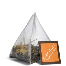 Birchall Tea Bags, Pure Green Tea & Peach, Antioxidants Green Tea and Peach Bags Bursting with Full Flavour, Perfect Vegan Tea Gifts, 15 Plant-Based Prism Tea Bags