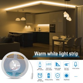 INDARUN 3000K COB Led Strip Light Warm White Dimmable, 16.4ft 24V Bright LED Light Strip, Smart APP Control, Alexa/Google Compatible, Indoor COB Strip Lights for Cabinets, Bedroom, Home Kitchen