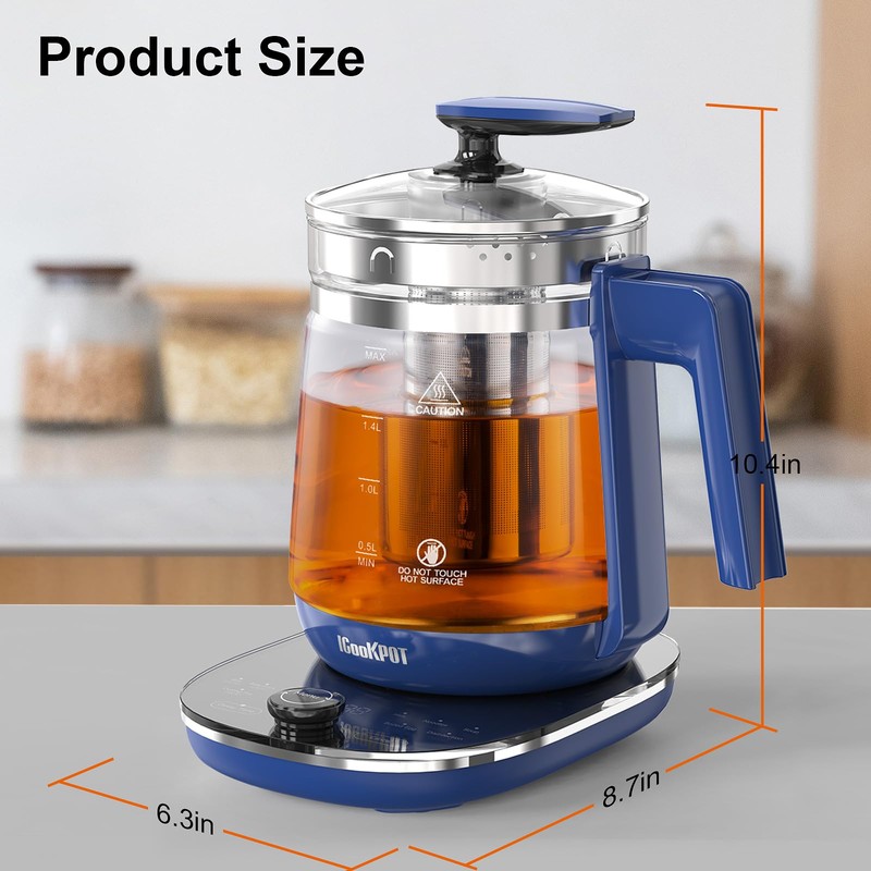 ICOOKPOT Electric Kettle, 1.5L Borosilicate Glass Hot Water Kettle Electric