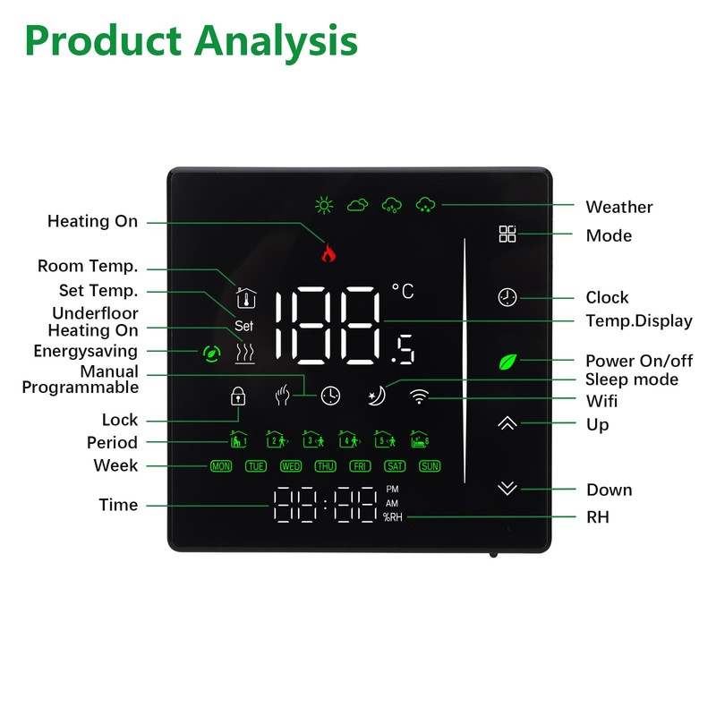 Wengart WIFI Thermostat BHT006,AC230V 3A for Water Heating System,2.4GHz eWelink