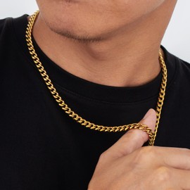 KRKC&CO 2/3/5/6/9 mm Cuban Link Chain, Stainless Steel, 18K Gold-Plated Curb Chain for Men, Stainless Steel Curb Necklace, Hip Hop Chains, Gold Chains, Silver Chains for Men and Boys, 45.7-66 cm