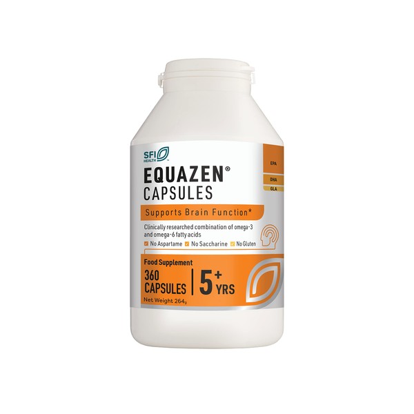 EQUAZEN Family Capsules | Omega 3 & 6 Fish Oil Supplement | Supports Brain Function | Blend of DHA, EPA & GLA | Suitable for Children 5+ to Adults | 360 Capsules