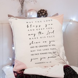 KongMoTree Bible Verse Pillow Cover, Numbers 6:24-26, Scripture Art Pillow Case for Farmhouse Home Office Bedroom Living Room Porch Decoration, Christian Religious Gift Church Gifts, 18x18 Inches