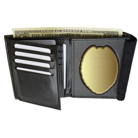"Handmade" Black Leather Badge Mens Wallet Concealed Carry Weapon ID Shield Holder