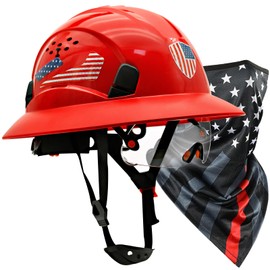 PerldVerge Full Brim Hard Hats Construction OSHA Approved with Visor -Red Casco De Construccion Hardhats Men,OSHA Approved Hard Hat with Chin Strap for Women,Worker Hat with Neck Gaiter,Type 1 Class C