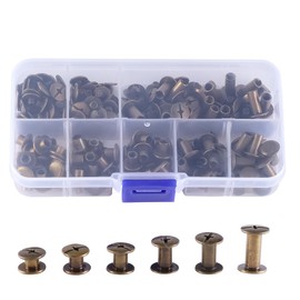 ONLISUM Chicago Screws Assorted Kit 100 Sets Leather Rivets Carbon Steel Phillip Head Replacement Rivet Kits for Leather Bag, Book and Photo Album, M5 X 4, 5, 6, 8, 10, 12 mm