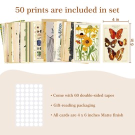 Dazzlewall 50PCS Vintage Wall Collage Kit Aesthetic Pictures for Bedroom Living Room Dormitory Vintage Botanical Wall Decor Poster 4x6in Double-Sided Printing