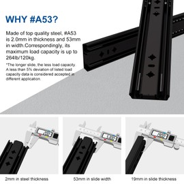 VADANIA 32" Heavy Duty Drawer Slide Without Lock #A53, Black-electroplated Cold-Rolled Steel, 2" Width Up to 264lb Load Capacity, 3-Fold Full Extension, Ball Bearing, Side Mount, 1-Pair