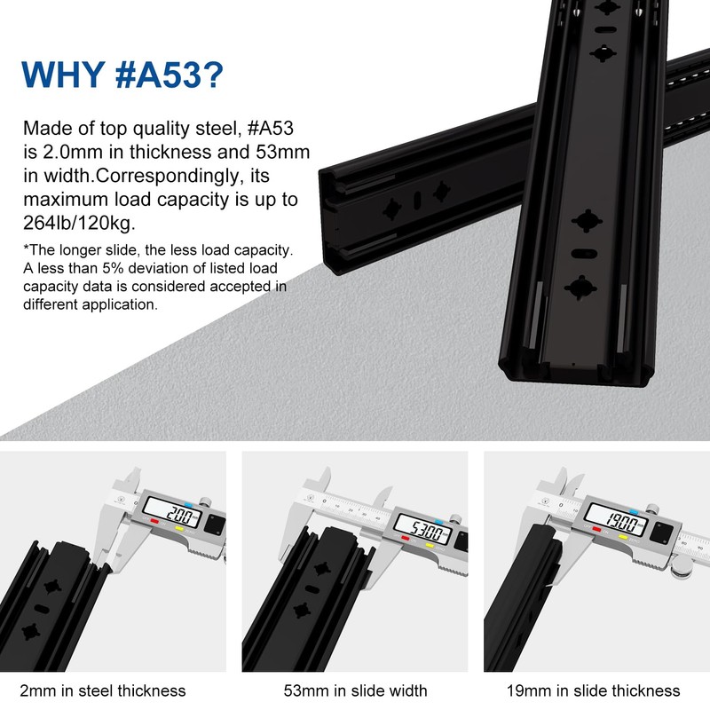 VADANIA 32" Heavy Duty Drawer Slide Without Lock #A53, Black-electroplated