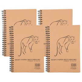 4Pcs Kraft Paper Sketchbook Retro Sketch Pad HandPainted Thick Art Drawing Coil Notebook